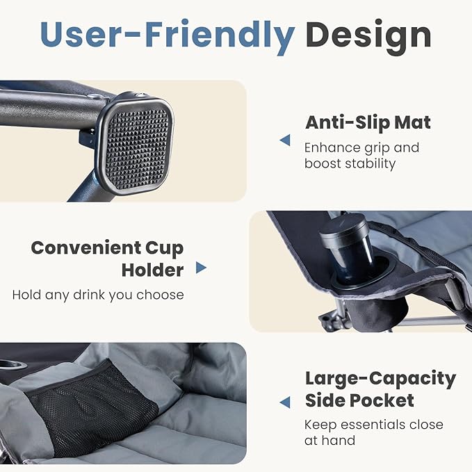 DUMOS Oversized Camping Chair for Adults - 450lbs Heavy Duty Folding Chair with Cup Holder &amp Side Pockets Portable Chair for Camping Fishing Hiking Picnic