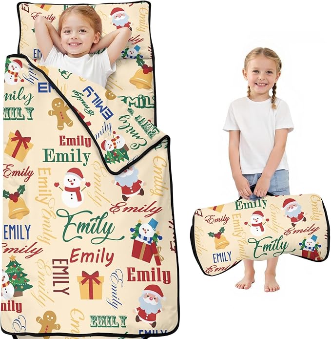 Personalized Toddler Nap Mat – Custom Name Sleeping Bag with Pillow &amp Blanket Roll-Up All-in-One Nap Mats