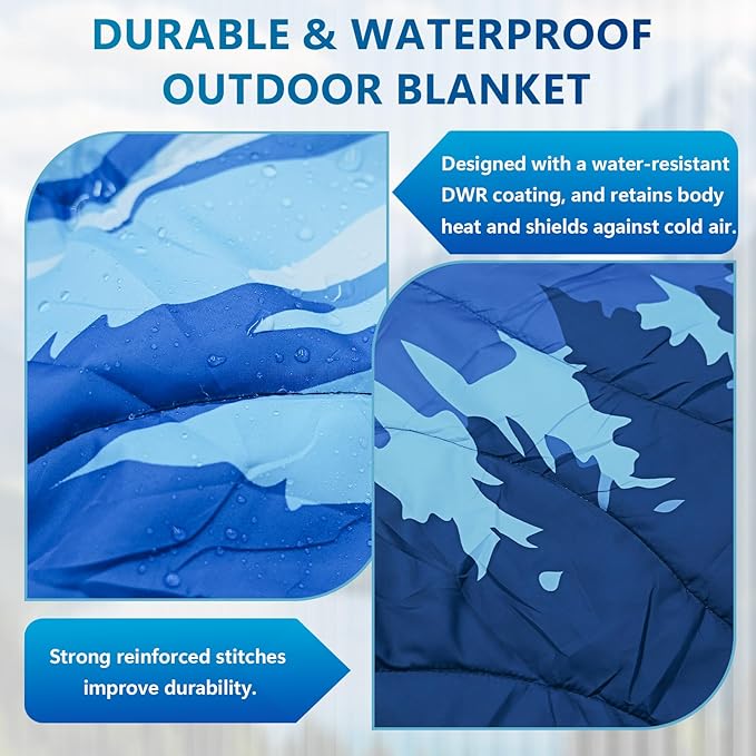 Camping Blanket Waterproof Packable Down Alternative Puffy Printed Camp Blankets Ultra Warm Lightweight Hammock Top Quilt Outdoor Blanket for Travel Picnic Stadium Hiking Party Cold Weather 55x78.8
