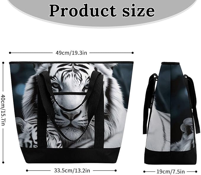 Insulated Shopping BagLarge Reusable Cooler Bags White Tiger Printed Foldable Shopping BagTravel Waterproof Shoulder Bag