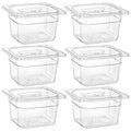 Bekith 6 Pack 1/6 Size Clear Polycarbonate Food Pans with Lids for Kitchen Restaurant Food Prep 4 Inches Deep