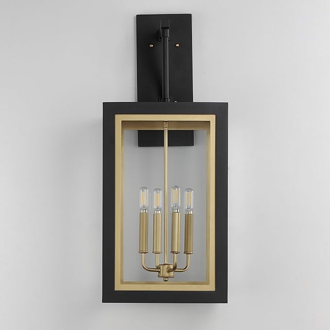Maxim Lighting 30056CLBKGLD I Neoclass Collection 29 Inch Four Light Outdoor Wall Sconce I Black &amp Gold Finish I Modern Contemporary Light Fixture I