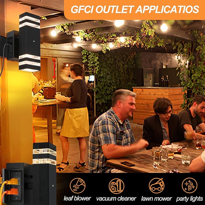 Porch Lights with GFCI Outlet 2 Pack Dusk to Dawn Outdoor Lights with Outlet IP65 Waterproof Anti-Rust Exterior Light Fixture Outside Wall Sconce for House Porch Garage Front Door