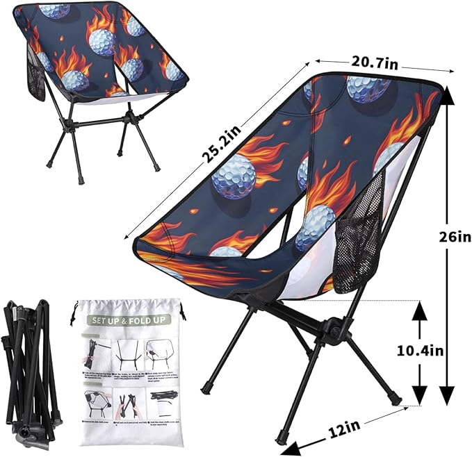 Honeybaby Folding Camping Chair Fire Golf Ball Camping Chairs Lightweight Portable Chair Outdoor Foldable Chairs for Camping Travel Picnic Beach Hiking