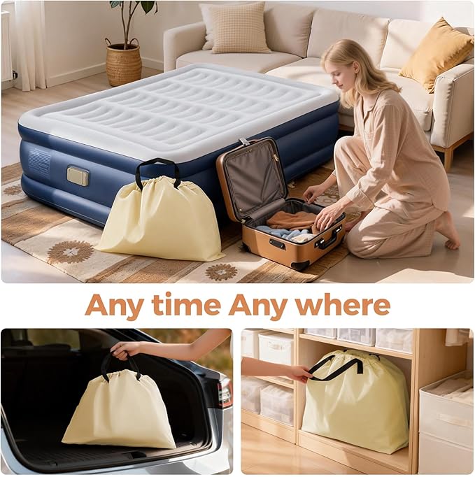 BEBAS Queen Size Air Mattress with Built-in Pump | Fast Inflation &amp Deflation | 16 Tall Extra High Support | 720lbs Max Weight Capacity | for Home Camping Guest &amp Office Use (Blue)