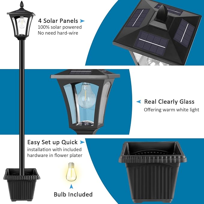 Derynome 72 Solar Outdoor Light with PlanterWaterproof Solar Post Lamp Ligts Garden Lights for Backyard Pathway PatioLawn Driveway Decor