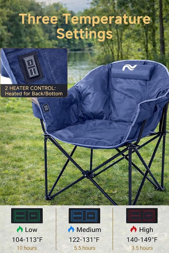 Slsy Heated Camping Chair Oversized Outdoor Portable Heated Folding Chair Heavy Duty 500 lbs Support Padded Seat for Outdoor Sports Camping Patio and Picnics(Celadon)