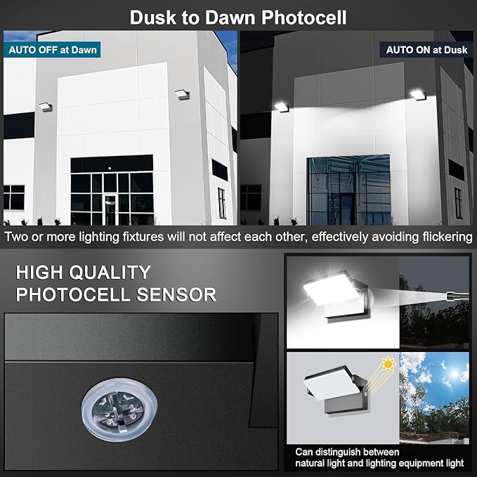 Modern Sleek Flood Lights Outdoor 120W 5000K Dusk-to-Dawn Photocell with 360° Rotation 18000LM IP65 Waterproof LED Security Wall Pack for BuildingYardDriveway (4 Pack)