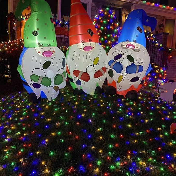 YEGUO Net Lights Outdoor Mesh Lights 12ft x 5ft 360 LED Multicolor Christmas Light Outdoor Waterproof 8 Modes Connectable Clear Wire Bush Light Plug in
