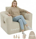 SUNNYFEEL Inflatable Sofa Chair Heavy Duty 330LBS Portable Air Sofa with Built-in Pump 1000D Oxford Fabric for Camping Beach &amp Travel (Beige-Single)