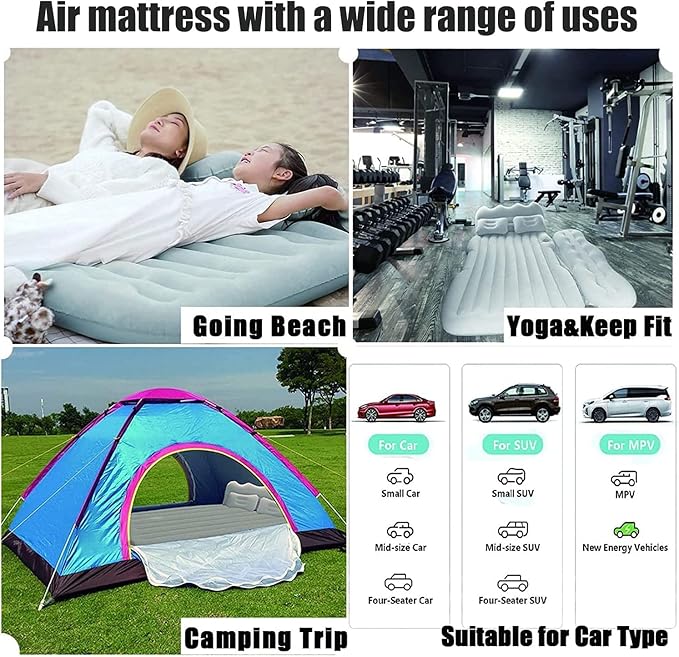 Car Air Mattress Back Seat Truck Inflatable Blow Up Bed with 2 Pillows and Electric Car Air Pump Portable Sleeping Pad for Travel Camping (Black)