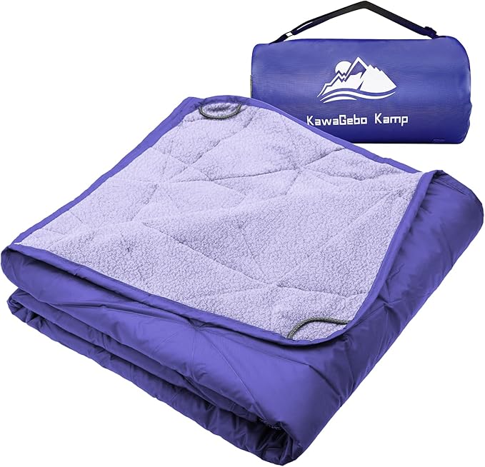 Large Outdoor Waterproof Blanket Extra Thick Fleece Stadium Blanket for Camping Car Pet Picnics - Windproof Wearable Machine Washable 80 x 58 (Blue Purple)