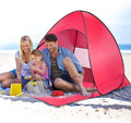 Pop Up Beach Tent Sun Shade Shelter Anti-UV Automatic Beach Tent Canopy for 2-3 People with Net Window Carry Bag for Park Camping (Red)