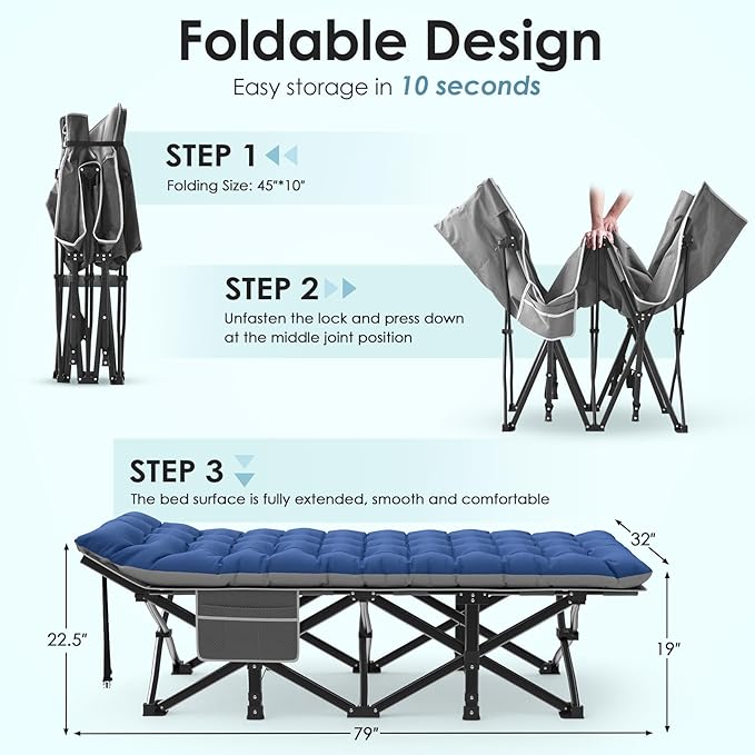 Suteck Camping Cot 32In XXL Folding Camping Cot Heavy Duty Sleeping Bed for Adults 1200D Double Layer Oxford Cots for Camping W/Pilllow Mattress Carry Bag for Home Office Nap Beach Travel 900LBS