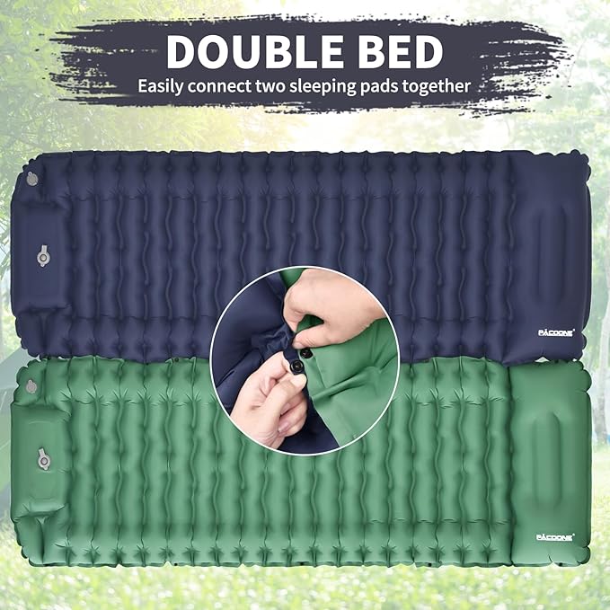 Camping Sleeping Pad Connectable Design for Double Mat Ultralight Inflatable Sleeping Mat with Pillow Built-in Foot Pump Portable Camping Air Mattress for Backpacking Hiking Tent (Navy)