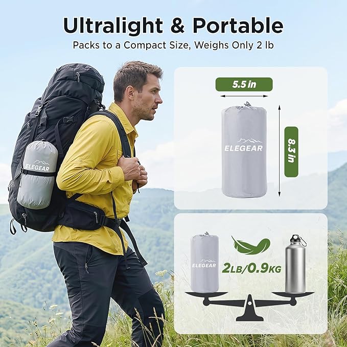 Elegear CumbreX™ Sleeping Pad for Camping with 9 R-Value Ultralight Camping Sleeping Mat for All Seasons Insulated Backpacking Sleeping pad Durable Camping Mattress for Outdoor Hiking Tent