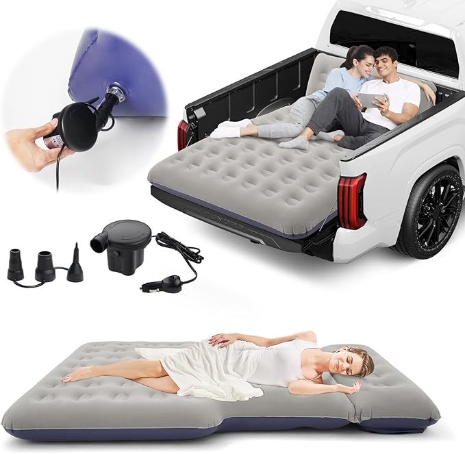 Sunsdrew 2025 Upgraded T*ruck Air Bed Mattress for 5.5-6.5Ft Full-Size Inflatable Mattress Short Truck Beds with Built-in Pillow Adjustable Air Mattress for CampingHomeTruck Tent Accessories(Blue)
