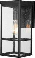 GLOBE Electric 44802 1-Light Outdoor Wall Sconce Matte Black Seeded Glass Shade Weather Resistant Exterior Wall Light Front or Back Porch Lights Patio Lighting Indoor Compatible