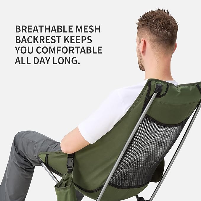 Camping Chair Lightweight Backpacking Hiking Chair Compact Portable 220 lbs Capacity Comfortable Widened Seat Folding Chair (Army Green)