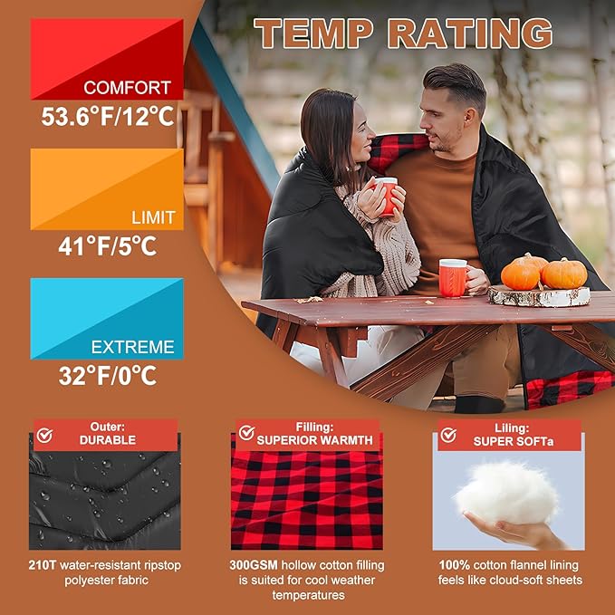 XL Queen Size 2 Person Double Sleeping Bag for Adults Lightweight Compact with Flannel Liner &amp Thermolock Draft Tube Machine Washable All Season Camping Travel