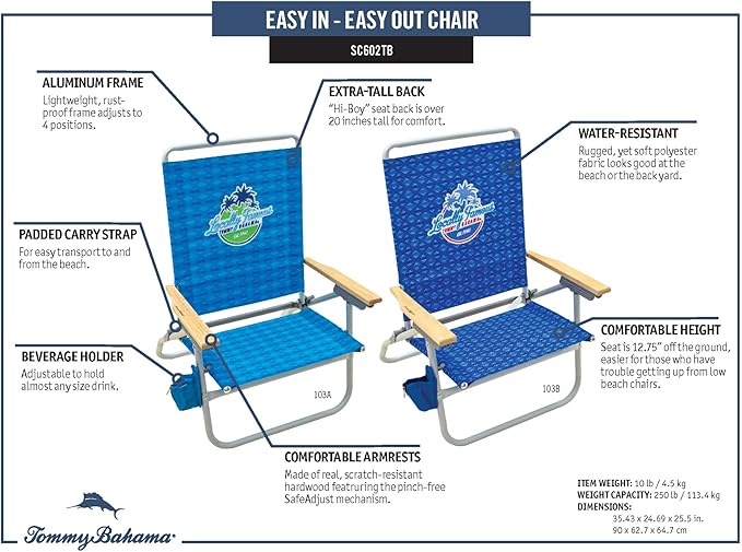 Tommy Bahama 4-Position Easy in-Easy Out Folding Beach Chair