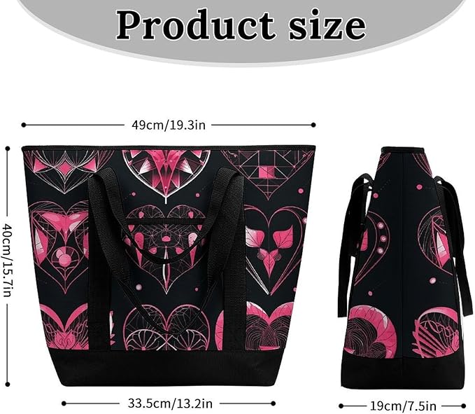 Insulated Shopping BagLarge Reusable Cooler Bags Different Designs of Heart Printed Foldable Shopping BagTravel Waterproof Shoulder Bag