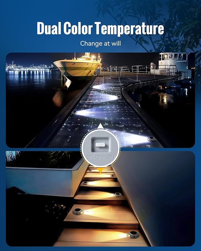 Solar Driveway Lights Outdoor Waterproof2 Color Modes Outdoor Solar Deck Dock Warning Step Lights for Driveway Marker Sidewalk Garden Pathway Yard (12 Pack)