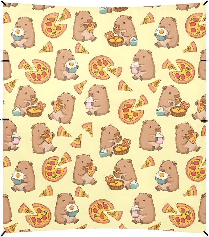 Camping Sun Shelters Capybara Pizza Pattern Beach Canopy 126 * 110.2in