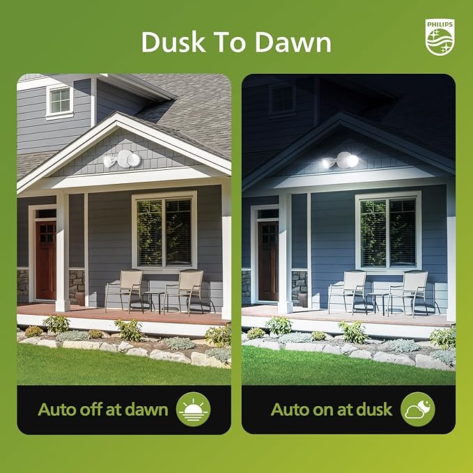 Philips Dusk to Dawn 44W 3500LM LED Security Flood Lights Outdoor 5000K Daylight Wet Location Dual Adjustable Heads Aluminum Wall Light for Yard Garage Porch