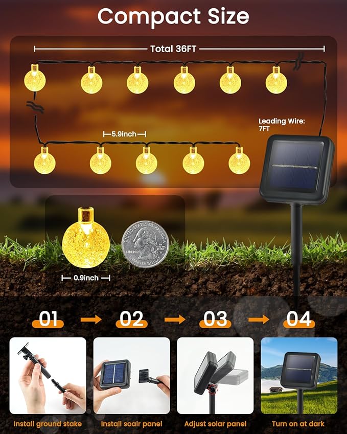 2-Pack 64FT 100 LED Crystal Globe Solar String Lights Outdoor Waterproof Solar Lights for Outside 8 Lighting Modes Patio Decorations for Garden Yard Wedding Porch Party Easter Tree (Warm White)