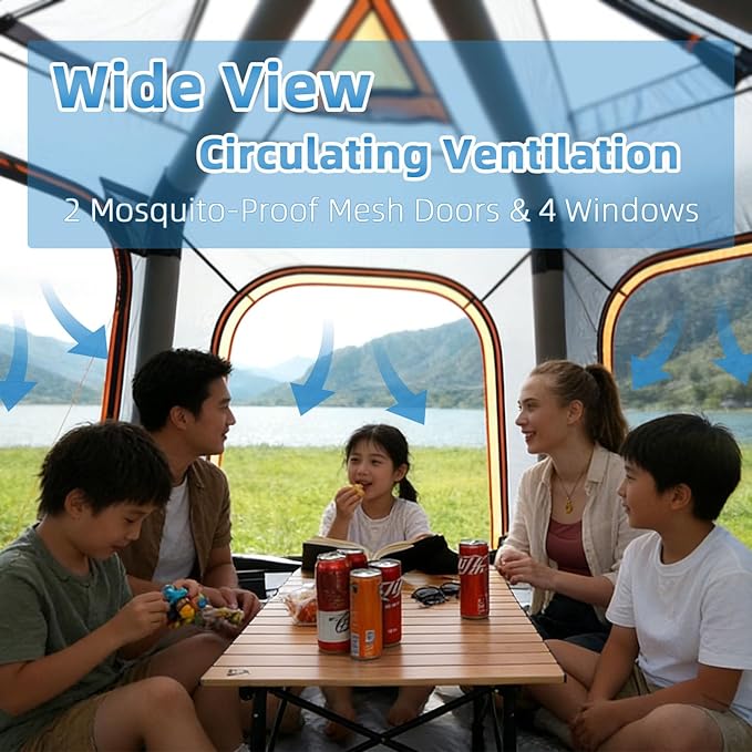 Inflatable Tents for Camping 2/4/6 Person Large Blow Up Tent with Electric Air PumpQuick Set up 12ftx12ftx8ft Big Inflatable Tent for 4 Season Outdoor Family Camping