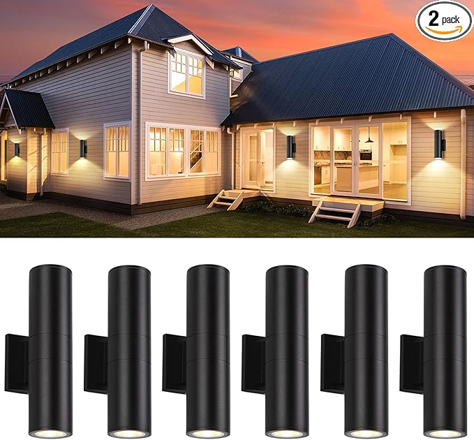 6Pack 14inch LED Square Up &amp Down Wall Lights14W Outdoor Wall Light 4000K Day White Aluminum Body Waterproof IP65 LED Exterior Light Fixtures Wall Mount for House Patio Garage Garden.