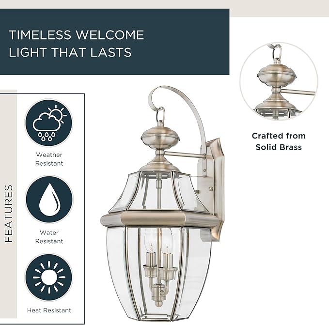 Quoizel Newbury 20 Outdoor Wall Lantern 2-Light Pewter with Clear Beveled Glass E12 Base French Country Style