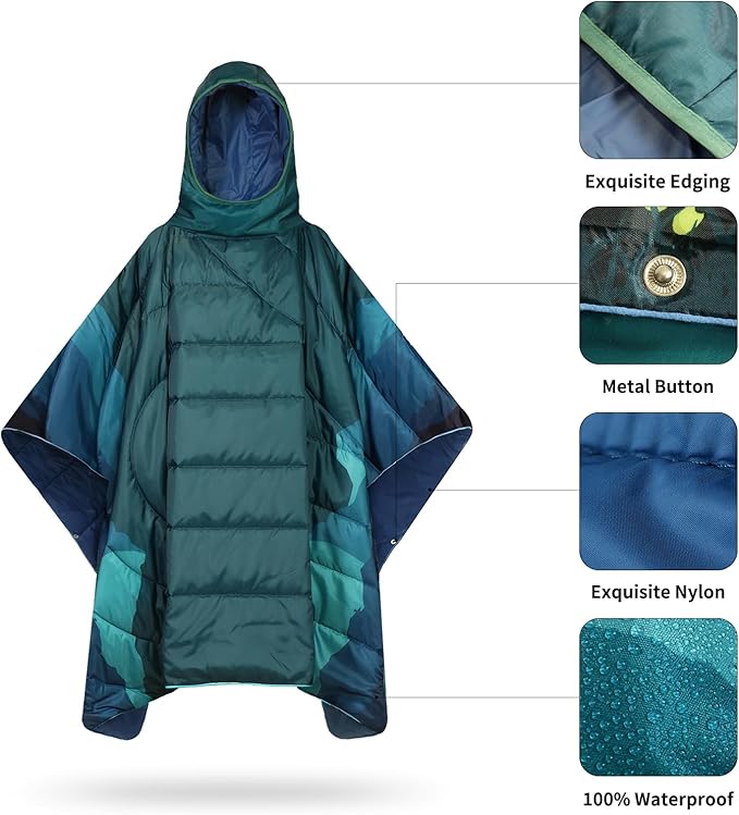 Camping BlanketHoodie Blankets Poncho Outdoor Waterproof Windproof Warm Durable &amp Portable for Stadium Concerts CarTravel Beach Picnic Grass75 * 54 inch