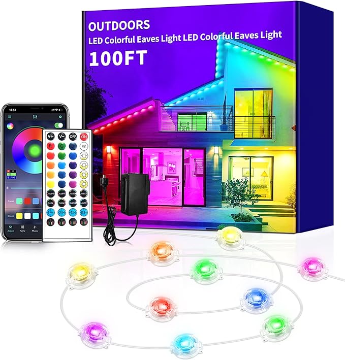 100ft Permanent Outdoor LightRGB Eaves Lights with App Control RemoteDIY IP67 Waterproof Under Eave LightingOutside led Lights for ChristmasGardenHouse Decorations