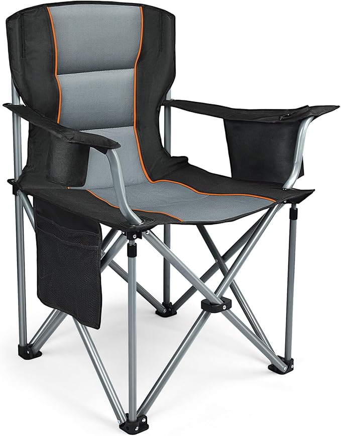Camping Chairs for Adults Heavy Duty Oversized Fully Padded Folding Chairs for Outside with Cup Holder Cooler Bag and Side Pocket Support 400 Lbs Versatile for SportsOutdoors &amp Lawns