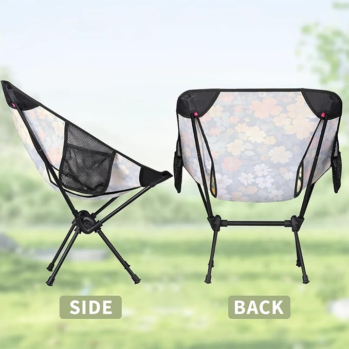 Flowers Green Portable Camping Chair Folding Chairs for Outside Lightweight Backpacking Chair Outdoor Collapsible Beach Chairs for Adults Fishing Lawn Picnic Travel Hiking