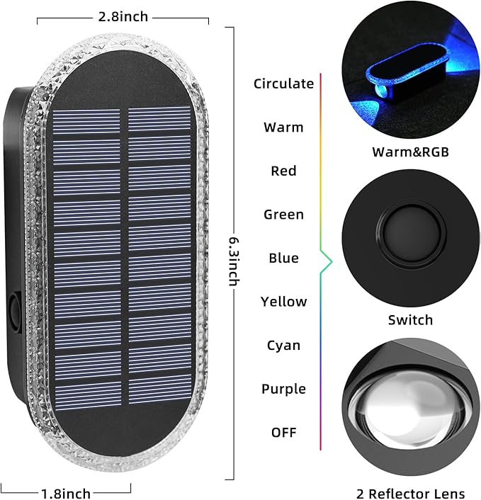 4 Pack Solar Fence Lights RGBW 8-Color Changing Waterproof Top and Bottom Lighting Wall for Landscape/Fence/Patio/Wall/Garden Christmas Solar Lights (2 Installation Modes)