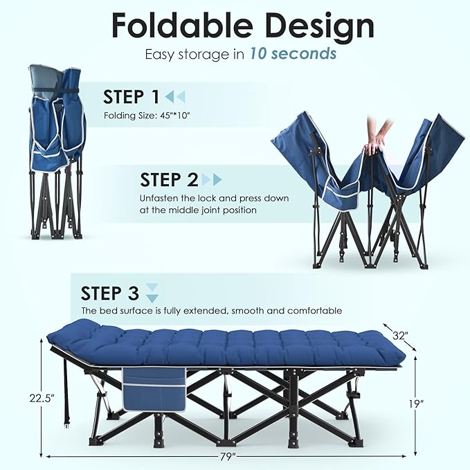 Suteck Camping Cot 32In XXL Folding Camping Cot Heavy Duty Sleeping Bed for Adults 1200D Double Layer Oxford Cots for Camping W/Pilllow Mat Carry Bag for Home Office Travel 900lbs