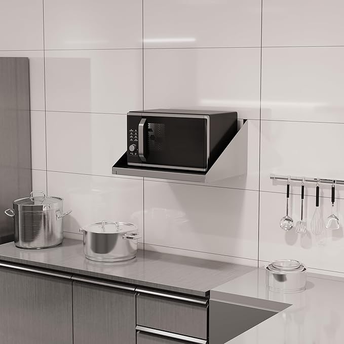 Stainless Steel Microwave Shelf Wall Mount 18x24 200 lb Heavy Duty Metal Appliance Floating Shelves Commercial Microwave Oven Rack for Kitchen Restaurant and Hotel