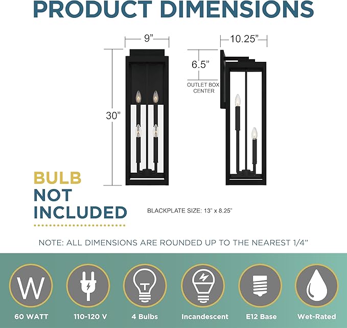 Quoizel Westover 30 Outdoor Wall Sconce 4-Light Earth Black with Clear Beveled Glass E26 Base Modern Industrial Design