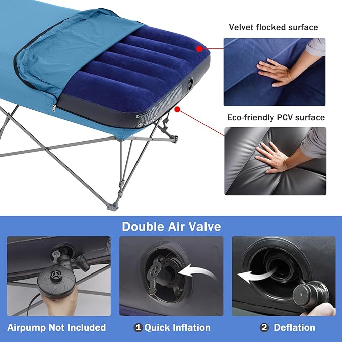 KAMPKEEPER Camping CotCamping Cots for AdultsFolding Camping Cot with Inflatable Air Mattress and Carry Bagfor Outdoor Travel Camp Beach Vacation (not Included The Airpump)