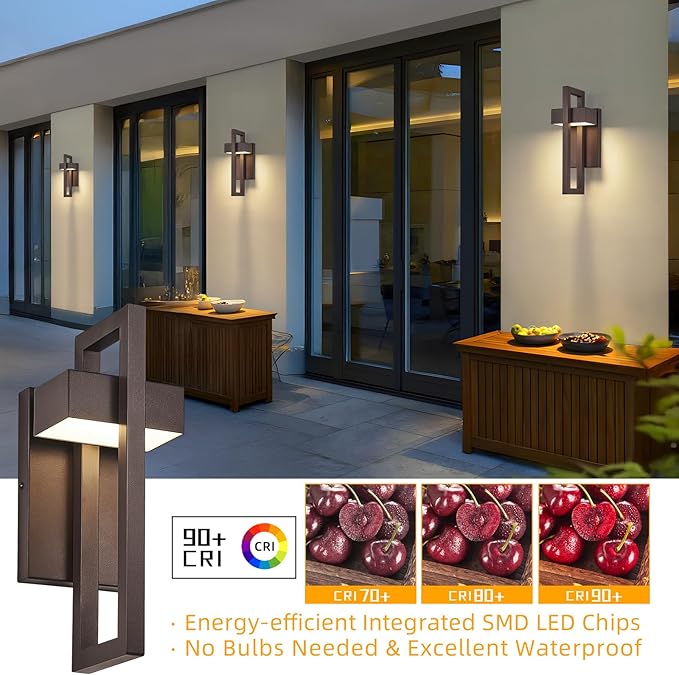 tewei 16.5'' Modern LED Outdoor Wall Sconce Integrated LED Outdoor Light Fixtures Wall Mount Exterior Lights Brown Front Porch Outside Lighting for House Backyard Warm White 3000K 2 Pack
