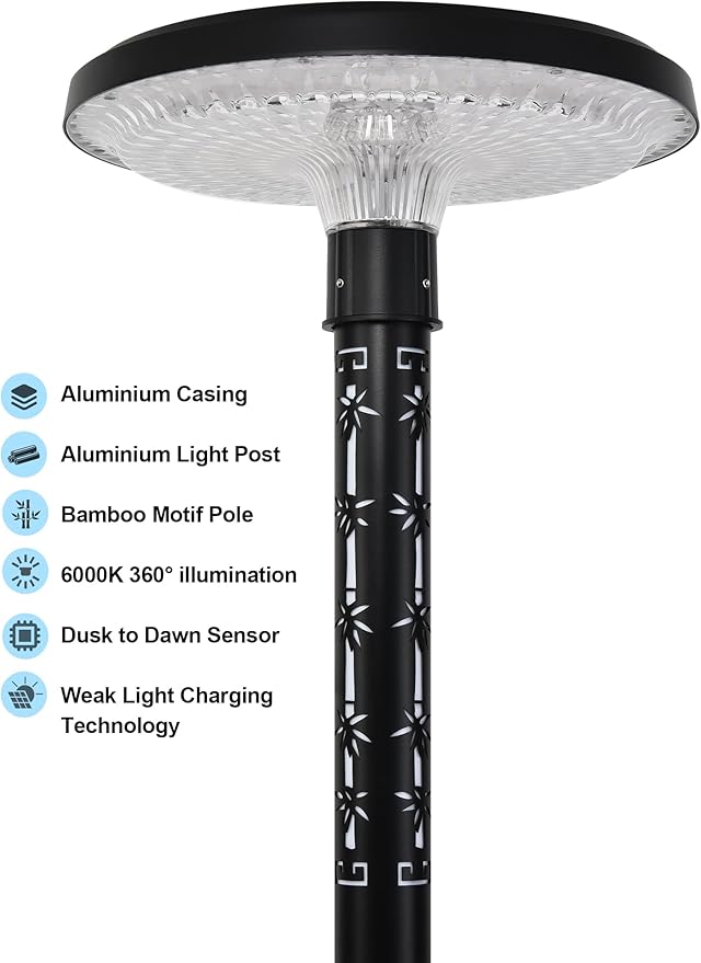 107 Solar Lamp Post Light Outdoor with Glowing Bamboo Motif Pole IP65 Waterproof 1800LM 6000K Auto Dusk to Dawn Landscape Lights with Remote for Yard Patio Driveway Pathway
