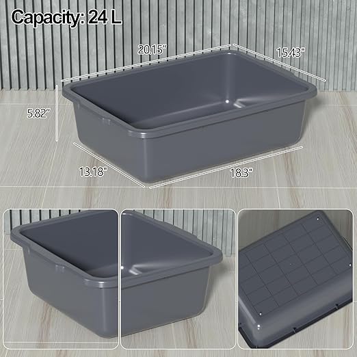 6 Packs 24 L Plastic Commercial Plastic Bus Tub Food Service Bus Tub Gray