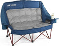 High Back Double Camping Chair 2 Person Camping Chair Low Seat Loveseat Camping Chair Fully Padded Oversized Camping Couch for Adults - Supports 650 LBS with Cup Holders Carry Bag - Blue