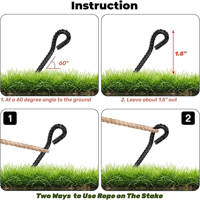 ZOOFOX 10 Pack Ground Rebar Stakes 16 Heavy Duty Galvanized Steel Garden Stake with Hook Non-Rust Metal Tent Stakes for Outdoor Camping Garden Grassland Canopies