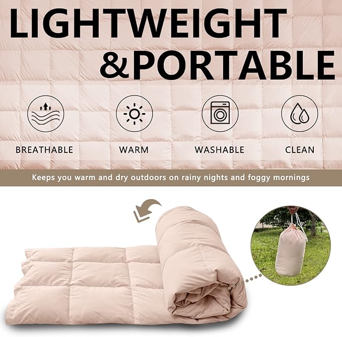 zzlamb Puffy Down Camping Blanket Water-Repellent Down Throw Travel Blanket Portable for Outdoor Light Warm Quilt for Couch Plane Car Theater Stadium Picnic RV Backpacking Hammock