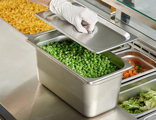 CURTA 6-Pack 1/3 Size Slotted Steam Table Pan Cover Lid with Handle NSF Hotel Pan Cover Catering Food Pan Cover