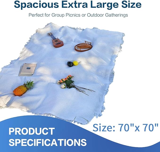 70x 70 Picnic Blanket Extra LargeLayer Outdoor Blanket for 5 to 7 AdultsCamping Grass Lawn Park Accessories Cute Couple Gifts Ideas Wedding Registry for Camping Park Beach (Green)